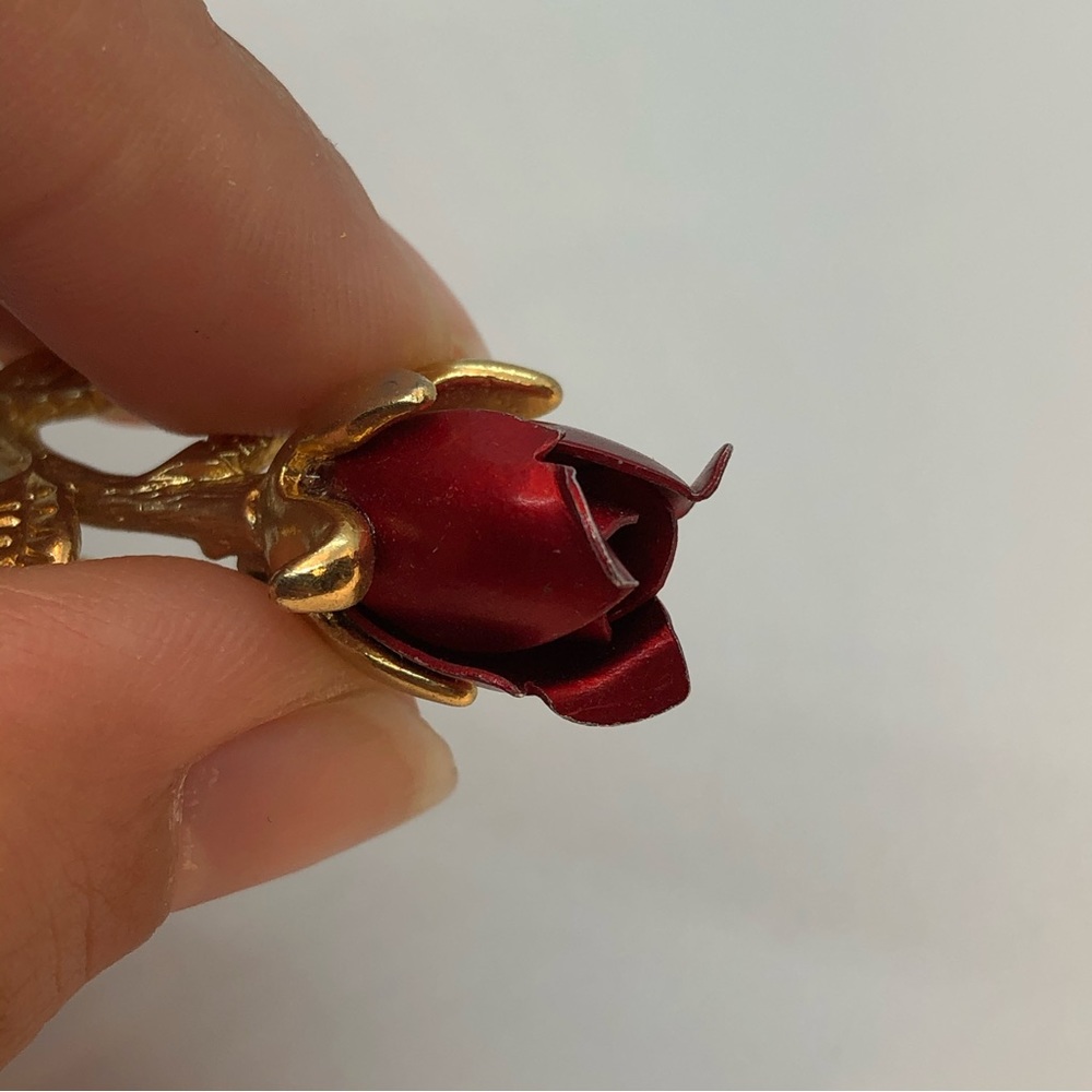 Vintage| Gold Plated Red Rose Brooch - Picture 3 of 6